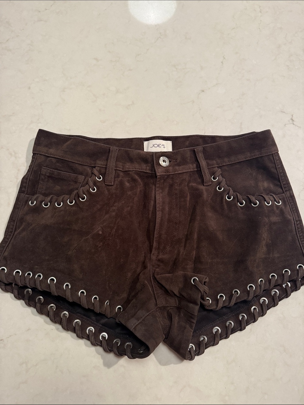 Joe's Jeans Dark Brown Suede Lace-Up Trim Women's Shorts
